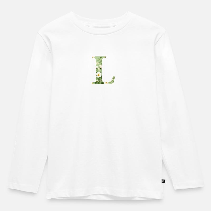 Buchstabe L, Monogramm, Blumenmuster - Kinder Premium Bio Langarmshirt - Weiß