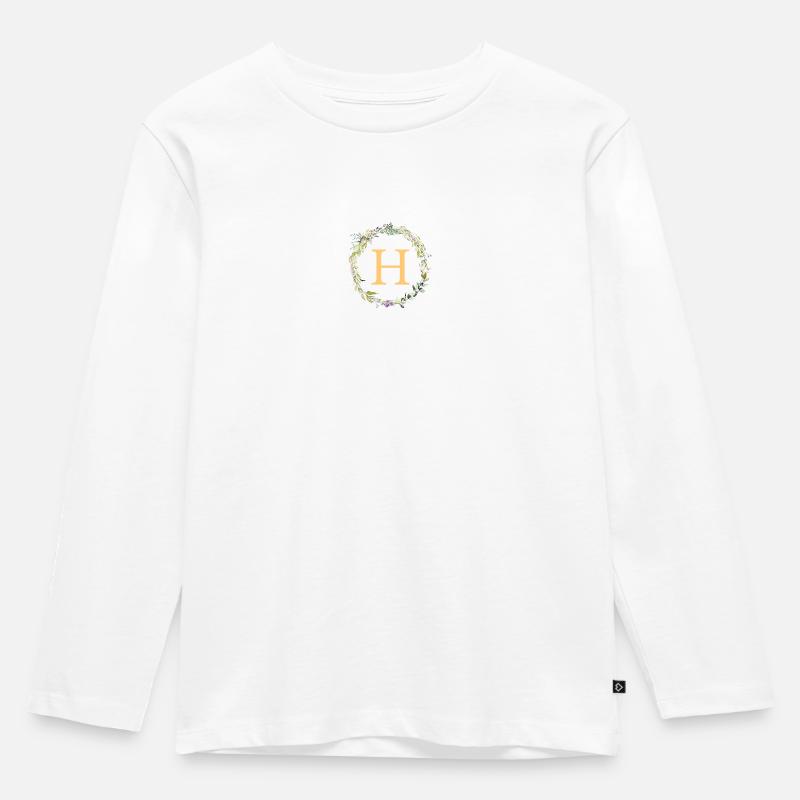 H Monogramm Eukalyptus-Kranz - Kinder Premium Bio Langarmshirt - Weiß