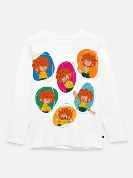 Pumuckl Zeigt Verschiedene Emotionen - Kinder Premium Bio Langarmshirt - Weiß