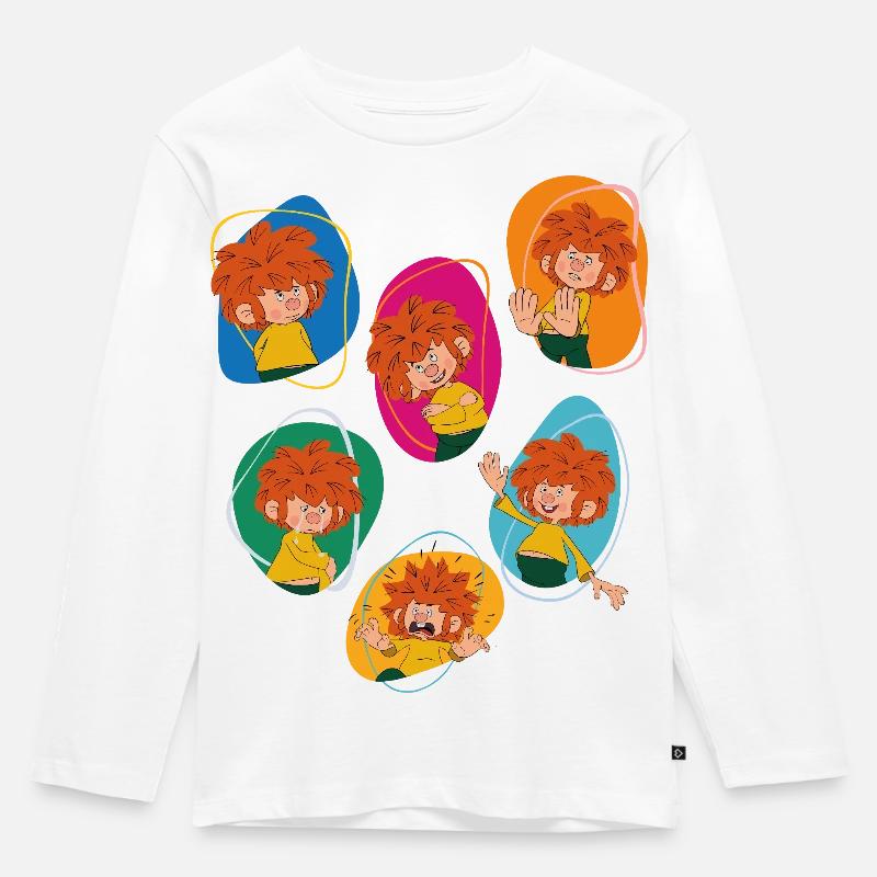 Pumuckl Zeigt Verschiedene Emotionen - Kinder Premium Bio Langarmshirt - Weiß