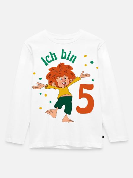 Pumuckl Ich Bin Fünf Geburtstagsmotiv - Kinder Premium Bio Langarmshirt - Weiß