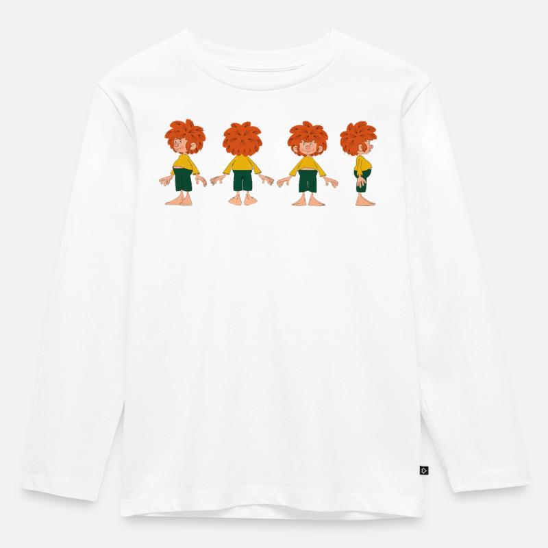 Pumuckl Aus Verschiedenen Blickwinkeln - Kinder Premium Bio Langarmshirt - Weiß
