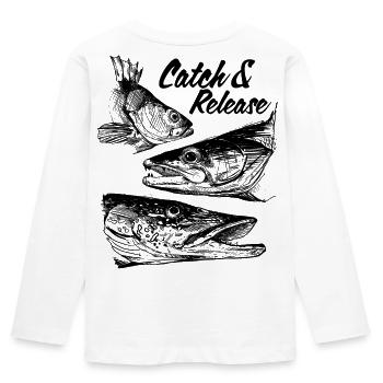 Catch & Release - Kinder Premium Bio Langarmshirt - Weiß - Hinten - AI Model Kid Female (0cm)