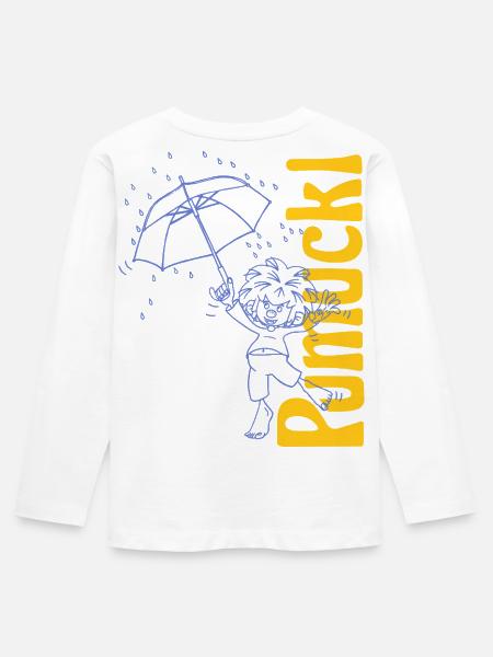 Pumuckl Mit Regenschirm Und Schriftzug - Kinder Premium Bio Langarmshirt - Weiß