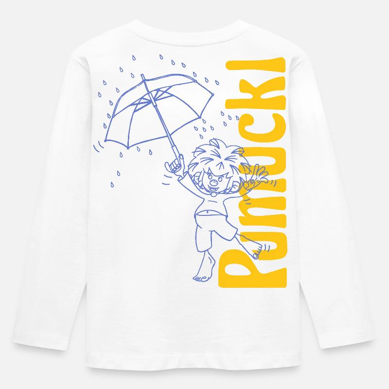 Pumuckl Mit Regenschirm Und Schriftzug - Kinder Premium Bio Langarmshirt - Weiß