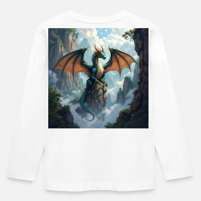 Drachenkrone über Nebelklippen - Kinder Premium Bio Langarmshirt - Weiß