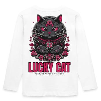 Lucky Cat Glückskatze Maneki Neko Pink - Kinder Premium Bio Langarmshirt - Weiß - Hinten - AI Model Kid Female (0cm)