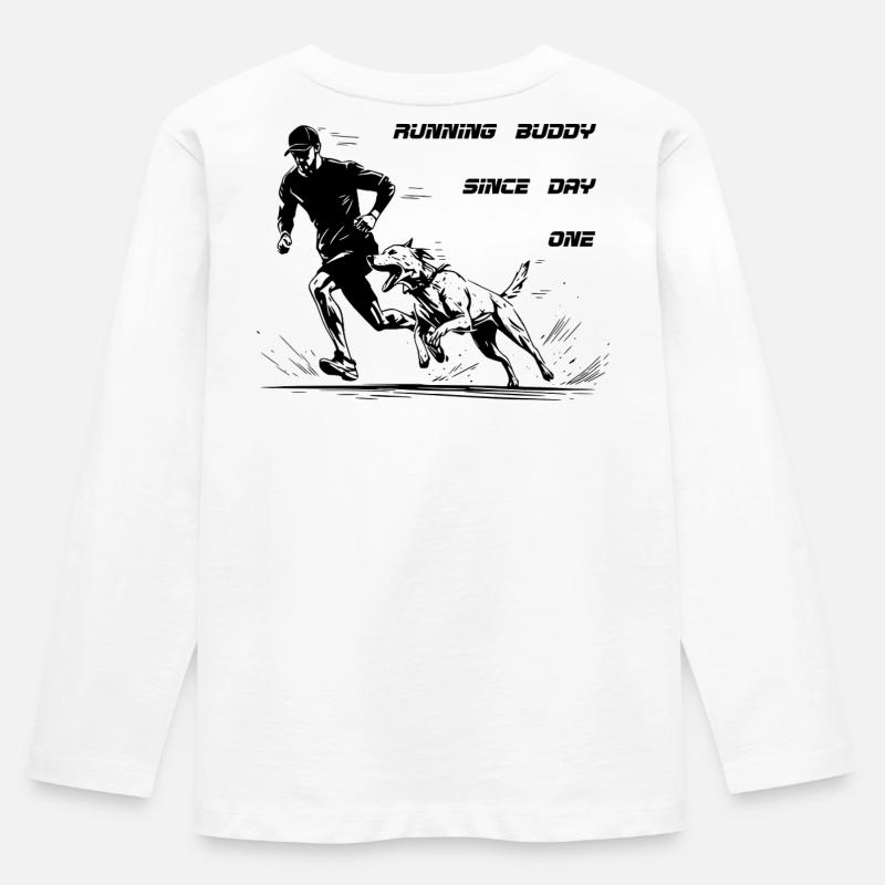 Joggen mit Hund Running Buddy - Kinder Premium Bio Langarmshirt - Weiß