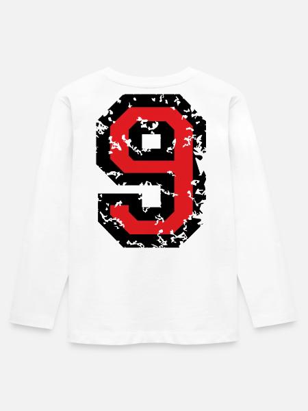 Zahl 9 - Nummer 9 (Vintage Rot) Nr. 9 - Kinder Premium Bio Langarmshirt - Weiß