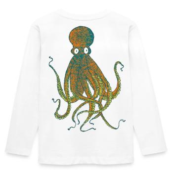 Krake - Kinder Premium Bio Langarmshirt - Weiß - Hinten - AI Model Kid Female (0cm)