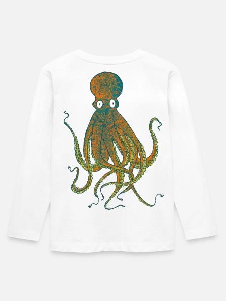 Krake - Kinder Premium Bio Langarmshirt - Weiß
