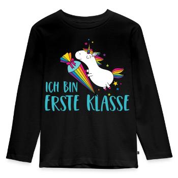 Einhorn Einschulung Schule Zuckertüte Erste Klasse - Kinder Premium Bio Langarmshirt - Schwarz - Vorne - AI Model Kid Male (0cm)