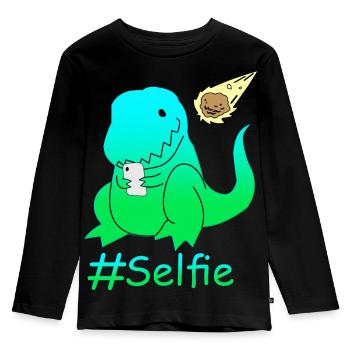 Dinosaure selfie drôle - T-shirt manches longues Premium Enfant - noir - Devant - AI Model Kid Male (0cm)
