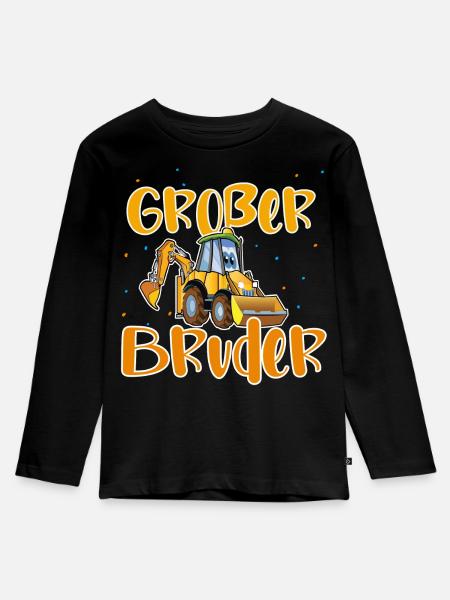Großer Bruder Bagger - Kinder Premium Bio Langarmshirt - Schwarz