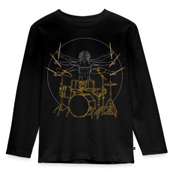 Drums Da Vinci - Drummer Rock Gift - Kids' Premium Longsleeve Shirt - black - Front - AI Model Kid Male (0cm)