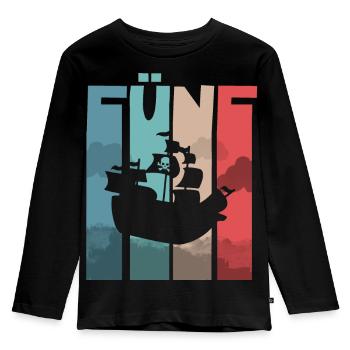 Piratenschiff 5 Jahre Piraten - Kinder Premium Bio Langarmshirt - Schwarz - Vorne - AI Model Kid Male (0cm)