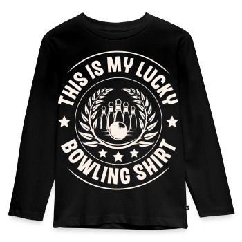 Bowling - Kinderen Premium Bio shirt met lange mouwen - zwart - Voor - AI Model Kid Male (0cm)