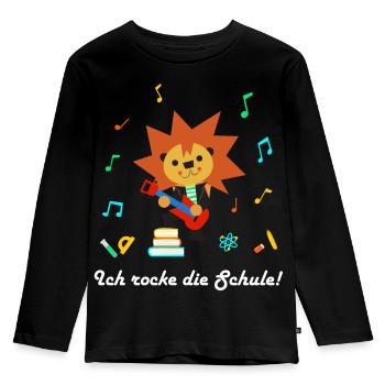 Löwe Rock mit Schulutensilien - Kinder Premium Bio Langarmshirt - Schwarz - Vorne - AI Model Kid Male (0cm)
