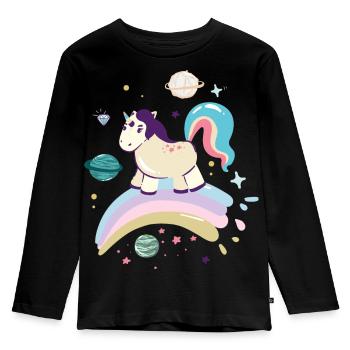 Licorne céleste sur arc-en-ciel - T-shirt manches longues Premium Enfant - noir - Devant - AI Model Kid Male (0cm)