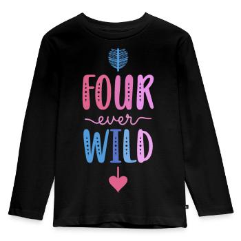 Four Ever Wild 4 Year Old 4th Birthday Girl - Kids' Premium Longsleeve Shirt - black - Front - AI Model Kid Male (0cm)