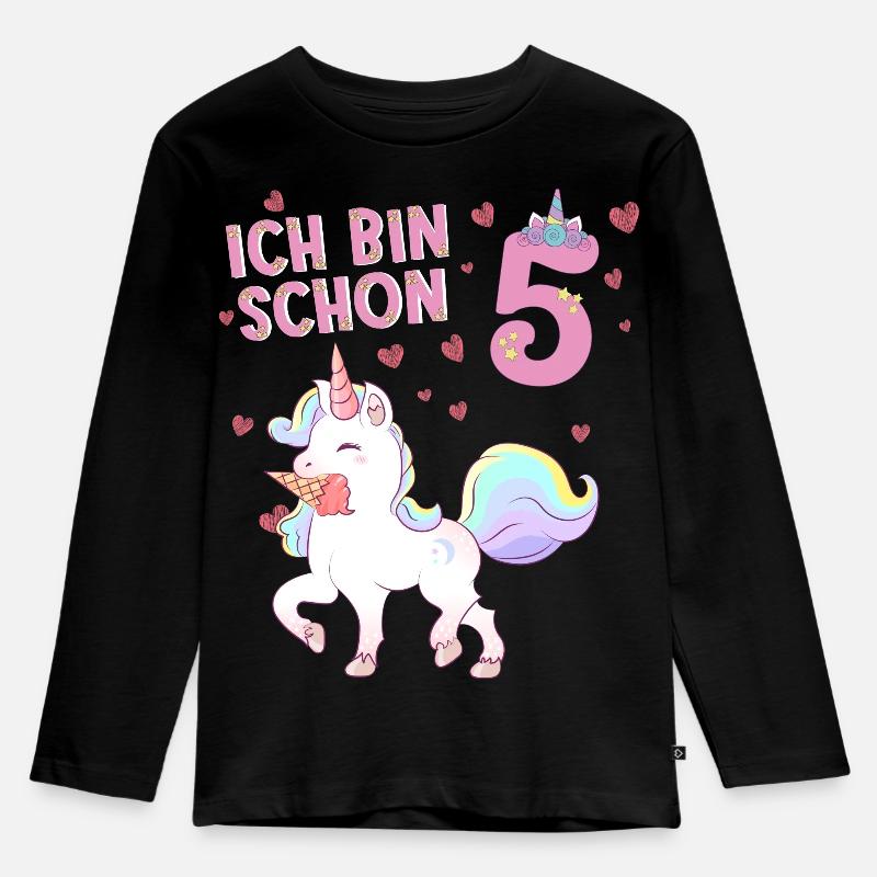 ich bin schon 5 Einhorn  - Kinder Premium Bio Langarmshirt - Schwarz