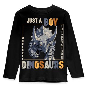Juste un garçon qui aime les dinosaures Tricératops - T-shirt manches longues Premium Enfant - noir - Devant - AI Model Kid Male (0cm)