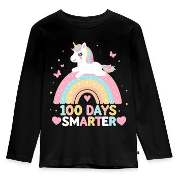 100 Days Smarter Rainbow Unicorn Girl - Kids' Premium Longsleeve Shirt - black - Front - AI Model Kid Male (0cm)