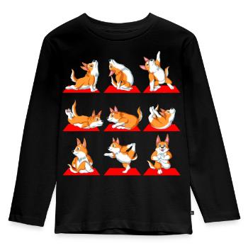 Corgi Yoga Adventures – Art ludique des chiots - T-shirt manches longues Premium Enfant - noir - Devant - AI Model Kid Male (0cm)