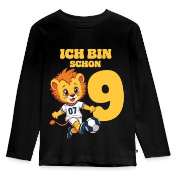 Fußball Löwe - Ich bin schon 9 Jahre alt - Kinder Premium Bio Langarmshirt - Schwarz - Vorne - AI Model Kid Male (0cm)