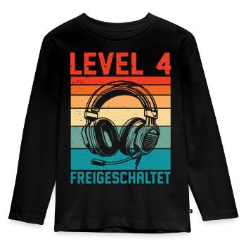 Niveau 4 du joueur pour garçons du 4e anniversaire débloqué - T-shirt manches longues Premium Enfant - noir - Devant - AI Model Kid Male (0cm)