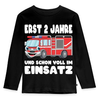 2 Geburtstag Feuerwehr Geschenk Junge 2 Jahre - Kinder Premium Bio Langarmshirt - Schwarz - Vorne - AI Model Kid Male (0cm)
