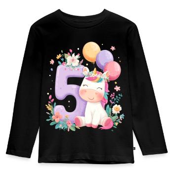 Licorne Anniversaire 5 Numéro d’anniversaire - T-shirt manches longues Premium Enfant - noir - Devant - AI Model Kid Male (0cm)