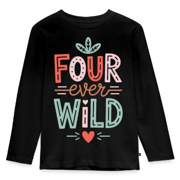 Four Ever Wild Kids Birthday 4 Years Gift - Kids' Premium Longsleeve Shirt - black - Front - AI Model Kid Male (0cm)
