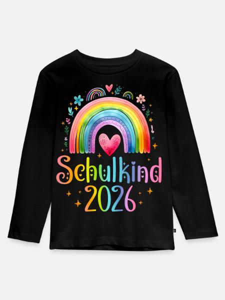 Schulkind 2026 Regenbogen Herz - Kinder Premium Bio Langarmshirt - Schwarz