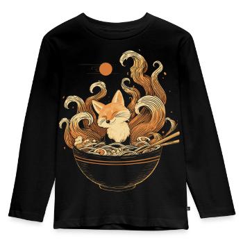 Kawaii Kitsune Fox se détend dans un bol de ramen - T-shirt manches longues Premium Enfant - noir - Devant - AI Model Kid Male (0cm)