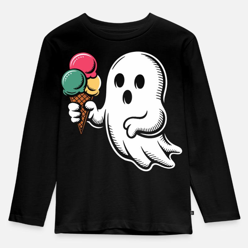 Geist mit bunter Eiswaffel - Kinder Premium Bio Langarmshirt - Schwarz