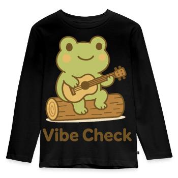 Frog on Log Acoustic Guitar - Kids' Premium Longsleeve Shirt - black - Front - AI Model Kid Male (0cm)