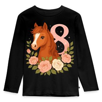 8. Geburtstag Mädchen, Pferd, Pony, 8 Jahre alt - Kinder Premium Bio Langarmshirt - Schwarz - Vorne - AI Model Kid Male (0cm)