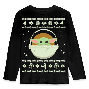 Star Wars: Mandalorian Baby Yoda Weihnachten - Kinder Premium Bio Langarmshirt - Schwarz - Vorne - AI Model Kid Male (0cm)