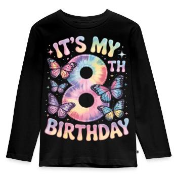 8. Geburtstag Regenbogen Schmetterling Deko - Kinder Premium Bio Langarmshirt - Schwarz - Vorne - AI Model Kid Male (0cm)