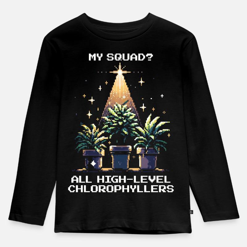 High-Level Chlorophyllers | Pflanzen Squad Spruch - Kinder Premium Bio Langarmshirt - Schwarz