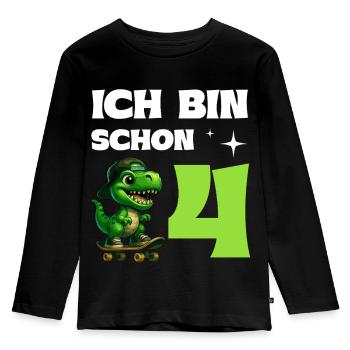 4. Geburtstag – Ich bin schon 4  - Kinder Premium Bio Langarmshirt - Schwarz - Vorne - AI Model Kid Male (0cm)
