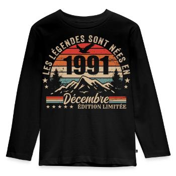 Rétro Décembre 1991 - Cadeau 34 Ans - T-shirt manches longues Premium Enfant - noir - Devant - AI Model Kid Male (0cm)