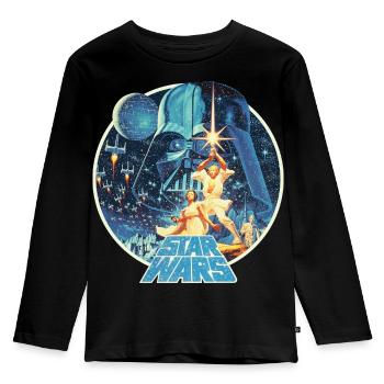 Star Wars Galaxie Mit Ikonischen Charakteren   - Kinder Premium Bio Langarmshirt - Schwarz - Vorne - AI Model Kid Male (0cm)