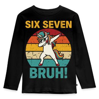 Six Seven Bruh! – Cooles Dabbing Einhorn Meme  - Kinder Premium Bio Langarmshirt - Schwarz - Vorne - AI Model Kid Male (0cm)