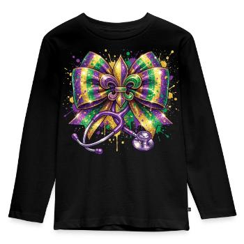 Mardi Gras Krankenschwester Doktorin Fleur De Lys - Kinder Premium Bio Langarmshirt - Schwarz - Vorne - AI Model Kid Male (0cm)