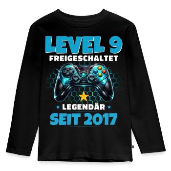 9th Birthday Gamer Shirt Level 9 Unlocked - Kids' Premium Longsleeve Shirt - black - Front - AI Model Kid Male (0cm)