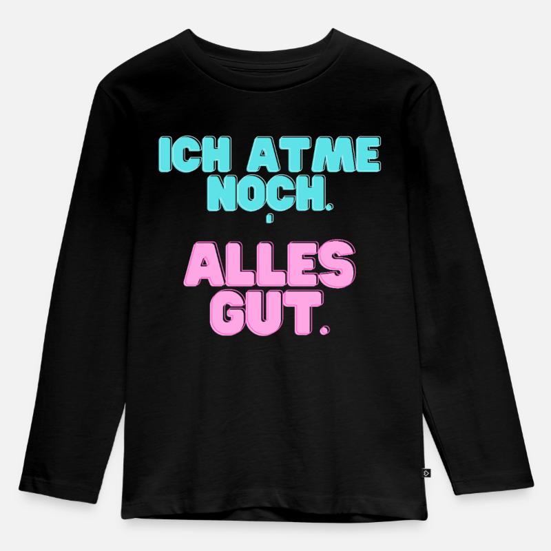 Ich_atme_noch - Kinder Premium Bio Langarmshirt - Schwarz