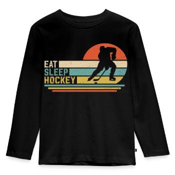 Eishockey Hockey  - Kinder Premium Bio Langarmshirt - Schwarz - Vorne - AI Model Kid Male (0cm)