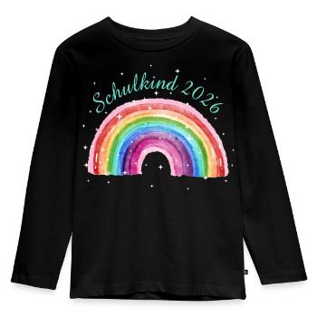 Regenbogen mit Sternchen - Schulkind 2026 Pastell - Kinder Premium Bio Langarmshirt - Schwarz - Vorne - AI Model Kid Male (0cm)